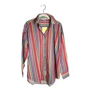 Charlie Holiday Red and Pink Striped Long Sleeve Button Down Shirt Size 2
